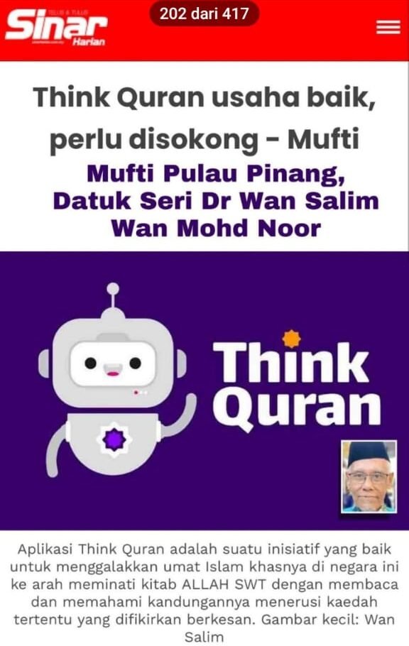 Sokongan Mufti Pulau Pinang terhadap usaha ThinkQuran