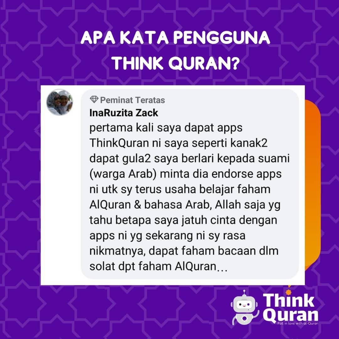 Pengalaman pengguna InaRuzita Zack bersama ThinkQuran
